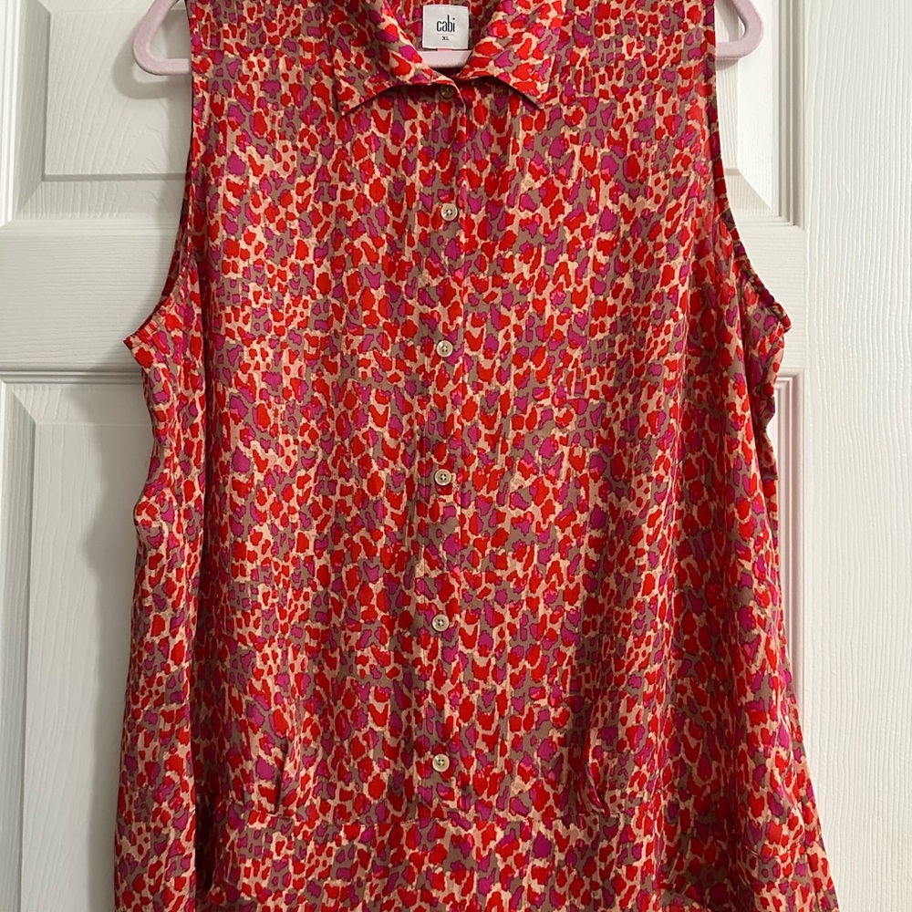 CAbi Vibrant Red and Pink Patterned Blouse